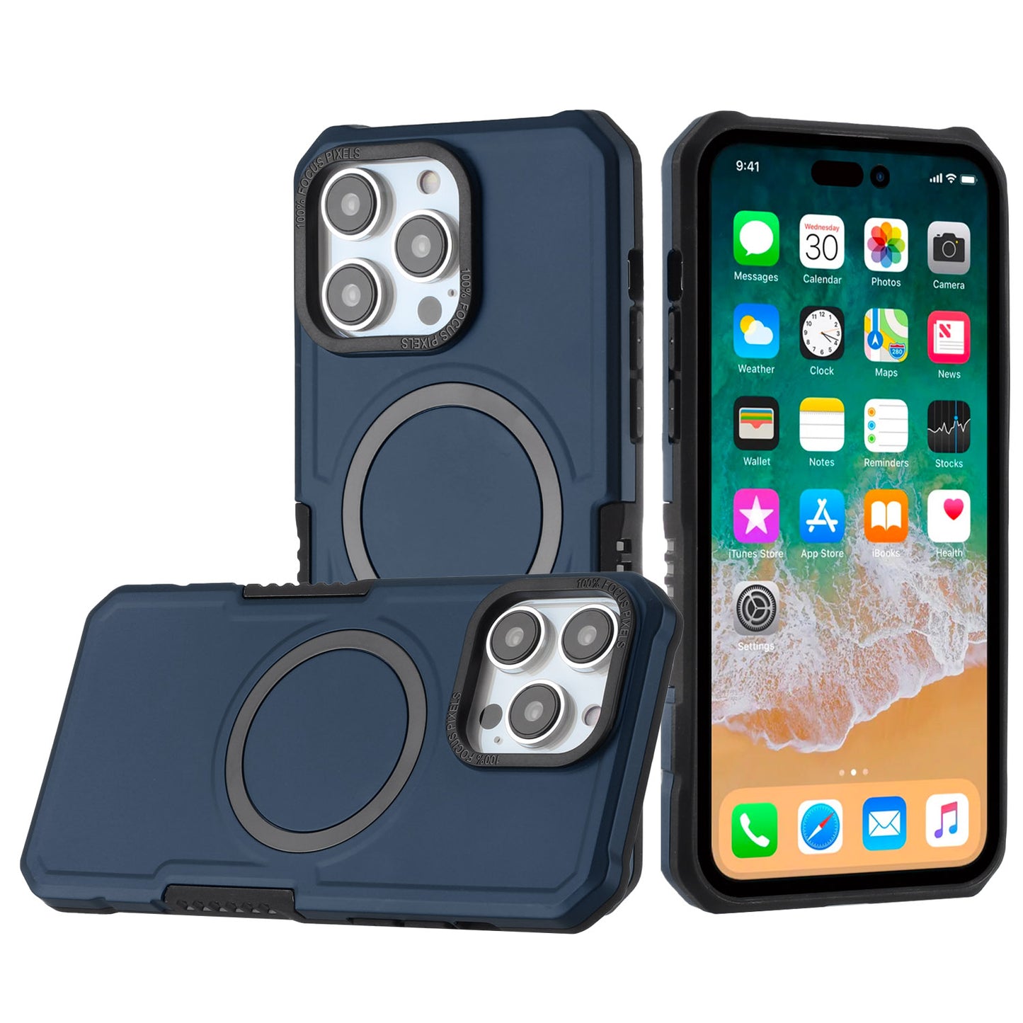For Apple iPhone 16 Pro (6.3") Hybrid Armor Grip Metal Ring Compatible with MagSafe [Magnetic Circle] Wireless Charging Shockproof Case Cover