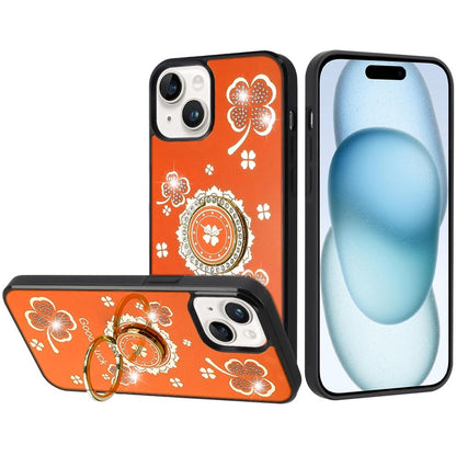 For Apple iPhone 15 Diamonds 3D Butterfly Bling Sparkly Glitter Ornaments Engraving Hybrid Metal Fashion Case Cover Garden Butterflies Cosmic Orange