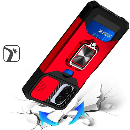 Phone Case Cover for Samsung Galaxy A07 4G Wallet Case with Ring Stand & Slide Camera Cover Back Credit Card Slot Holder, Military Grade Cover