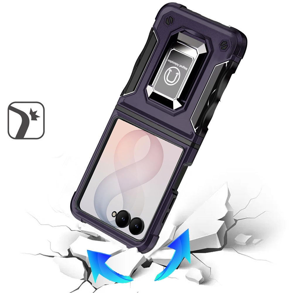 Phone Case for Samsung Galaxy Z Flip 8 Shockproof Magnetic Ring Stand Hybrid Kickstand Armor 360 Rotation Anti-Slip Grip Military Grade Drop Resist Cover