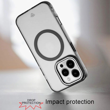 For Apple iPhone 15 Pro Transparent Back Hybrid Case - Magnetic Circle, Color Frame, Metal Buttons, MagSafe Compatible Case Cover Black