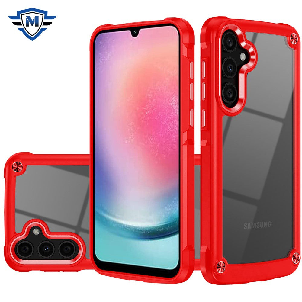 For Samsung Galaxy A26 Ultimate Hybrid Transparent Rubber with Metal Buttons & Camera Edges, Hard TPU Frame Corner Bumper Case Cover