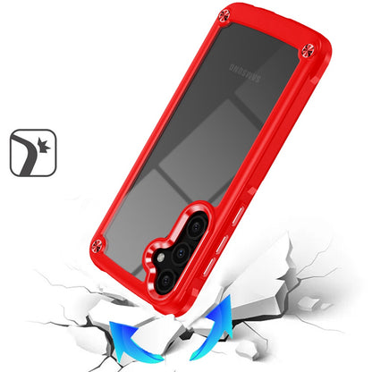 For Samsung Galaxy A26 Hybrid Transparent Rubber with Metal Buttons & Camera Edges Hard TPU Corner Frame Bumper Case Cover Red