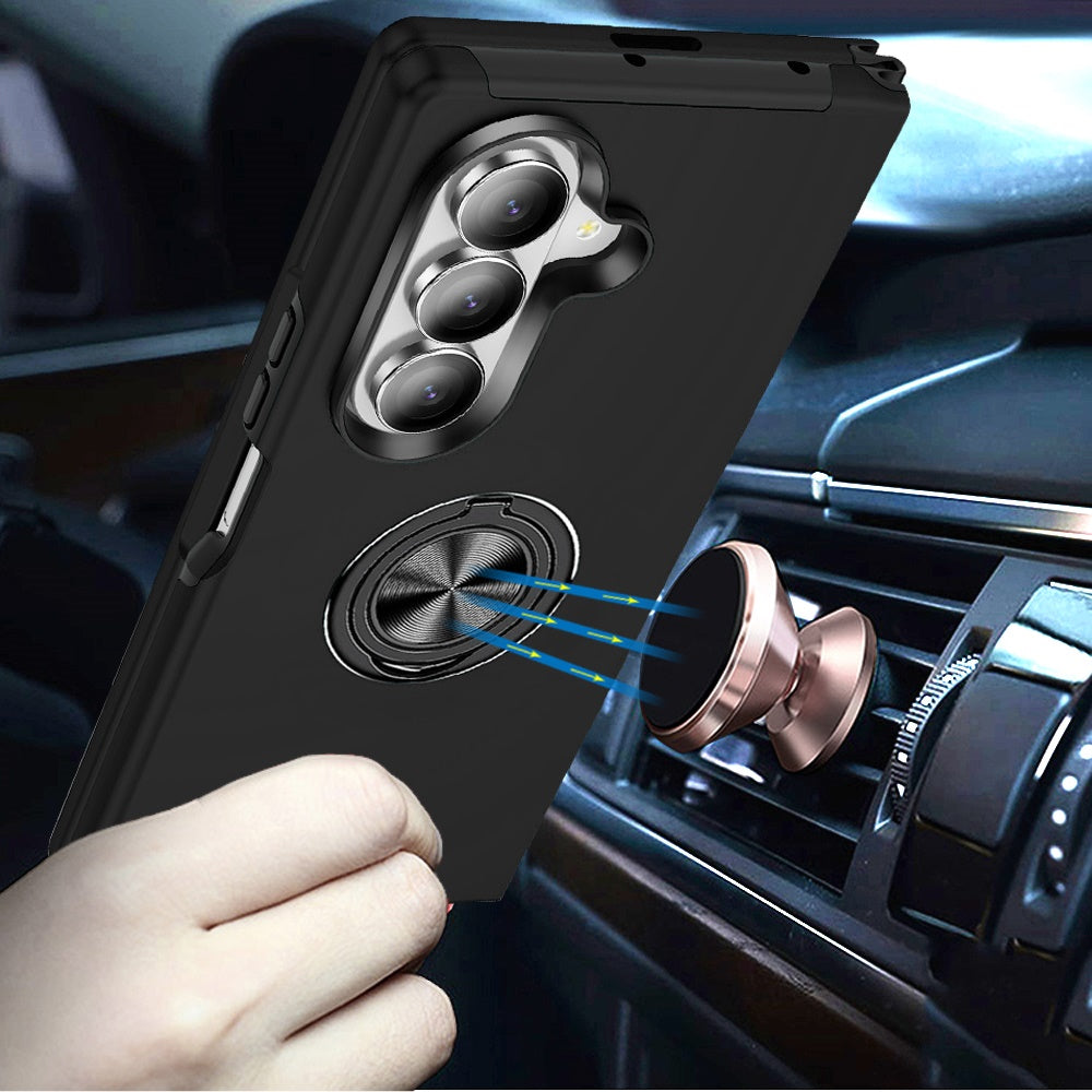 Phone Case for Samsung Galaxy Z Fold 8 Ultra Invisible Ring Stand Shockproof Anti Slip Durable Grip Protective Hybrid Fit Magnetic Car Mount Holder Cover Black