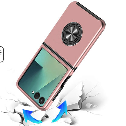 For Samsung Galaxy Z Flip 7 Hybrid 360 Degree Rotatable Metal Invisible Ring Stand Holder Slim Fit Magnetic Car Mount Shockproof Case Cover