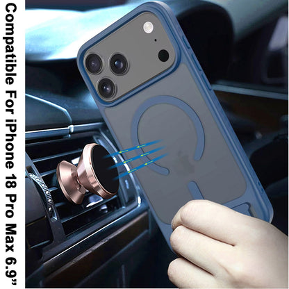 Phone Case for Apple iPhone 18 Pro Max Matte Magnetic Metal Kickstand Shockproof Grip Anti Slip Durable Protective Heavy Duty Hybrid Cover Blue