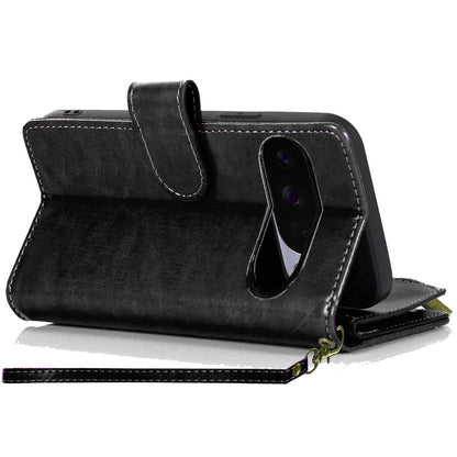 Phone Case for Google Pixel 11 Pro XL Luxury Leather Wallet Card Holder Zipper Pocket Money Storage Protective Grip Design with Strap Cover