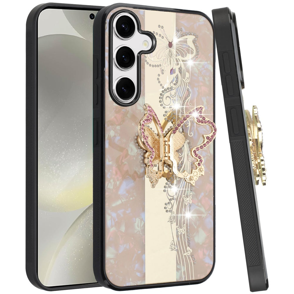 For Samsung Galaxy A37 Diamonds 3D Butterfly Bling Sparkly Glitter Ornaments Engraving Hybrid with Stand Fashion Case Cover