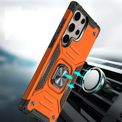 For Samsung Galaxy S25 Ultra Armor Hybrid Magnetic Stand with Ring Holder Kickstand Shockproof Heavy-Duty Durable Rugged TPU Dual Layer Case Cover Cosmic Orange