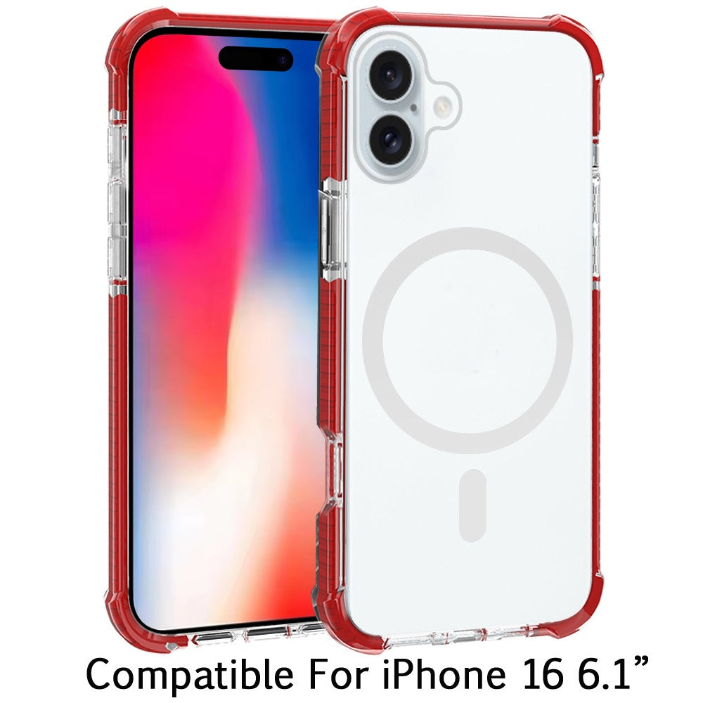 For iPhone 16 (6.1") Magnetic Acrylic Case Transparent Back, Rugged Colorful Frame, Shockproof Hybrid, MagSafe Compatible Case Cover Blue