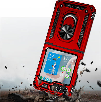 For Samsung Galaxy Z Flip 7 Hybrid Shockproof Protective with Magnetic 360° rotating Ring Kickstand, TPU Rubber PC Case Cover