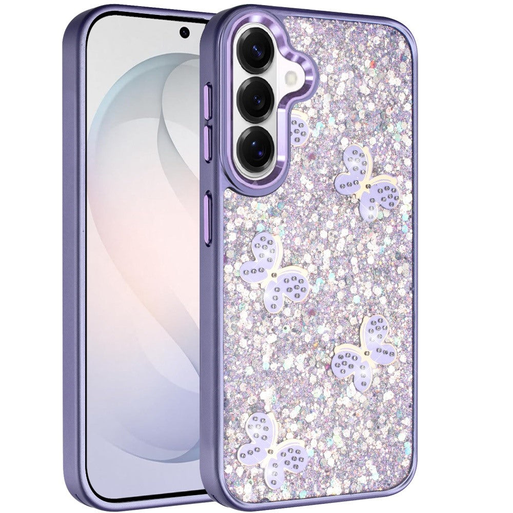 Phone Case for Samsung Galaxy S26 FE /Fan Edition Cute Butterfly Diamond Glitter Metallic Hybrid Shockproof Shimmer Grip Stylish Protective Luxury Designer Cover