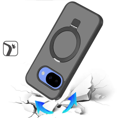 Phone Case for Google Pixel 10A Magnetic Ring Stand Full Rotation Matte Shockproof Grip Anti Slip Durable Camera Protection Hybrid Cover Black