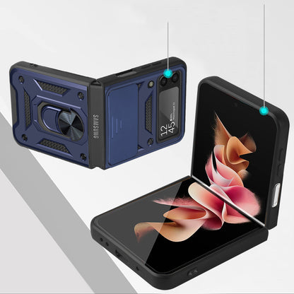 For Samsung Galaxy Z Flip 7 FE Camera Slide Protector with Magnetic Ring Stand, Hybrid TPU Shockproof Protective Case Cover