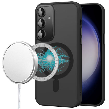 Phone Case for Samsung Galaxy S23+ Plus Shockproof Magnetic Hybrid Metal Frame Tempered Camera Glass Lens Protector Military Drop Protection Armor Cover Black