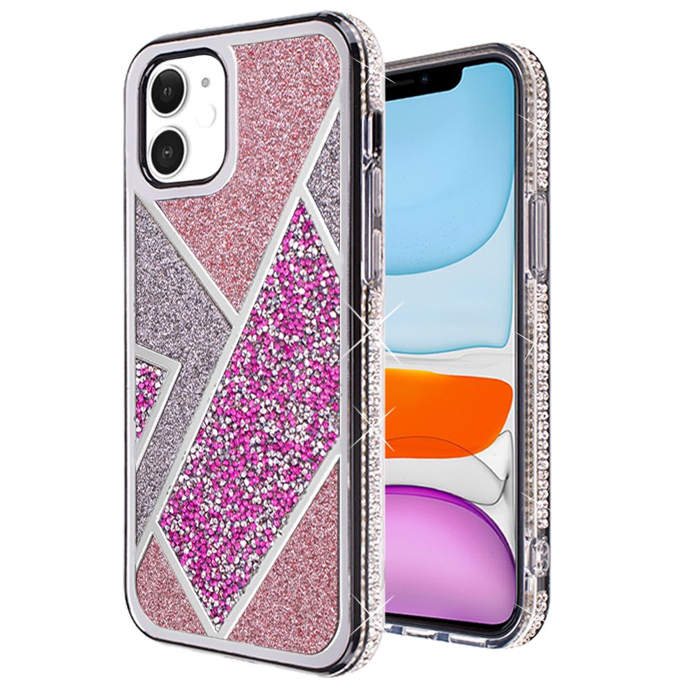For Apple iPhone 16 (6.1") Cute Fancy Glitter Bling Diamond Rhinestone Sparkly Bumper Fashion Shiny Hybrid Rugged TPU Case Cover Rose Pink