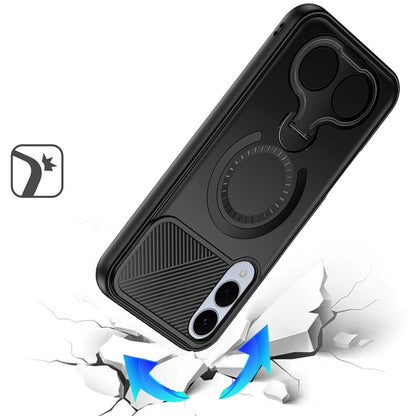 For Samsung Galaxy S25 Edge Hybrid with Invisible 2 Hole Ring Stand Magnetic back Car Mount Friendly Protector Case Cover Black