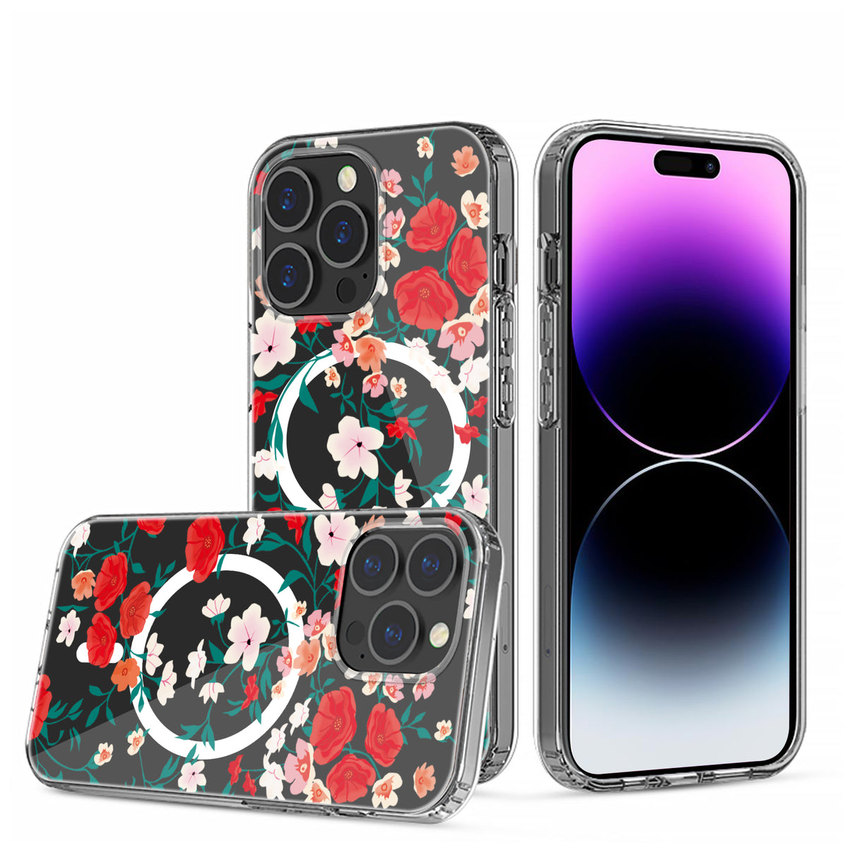 For Apple iPhone 16e Hybrid Flower Design Stylish Fashion Case, MagSafe Compatible, Thick Shockproof Hard PC Case Cover