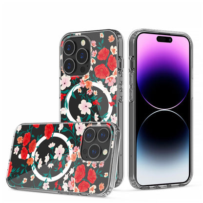 For Apple iPhone 16e Hybrid Flower Design Stylish Fashion Case, MagSafe Compatible, Thick Shockproof Hard PC Case Cover