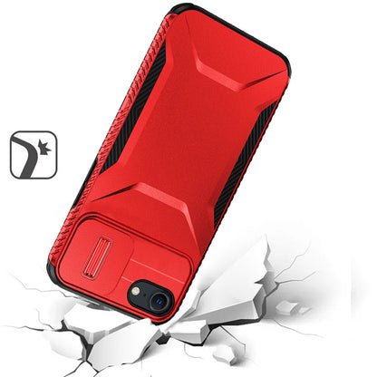 For Apple iPhone SE 3 (2022) SE/8/7 Slim Fit Shockproof Hybrid with Slide Camera Window Covering, Rugged Tpu Silicone Hard PC Bumper Case Cover