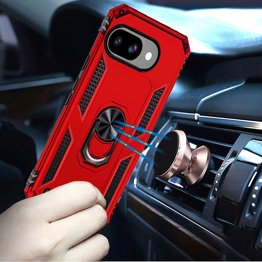 For Google Pixel 9A Hybrid Shockproof Durable 360 Degree Rotatable Ring Stand Holder Kickstand Fit Magnetic Car Mount Case Cover