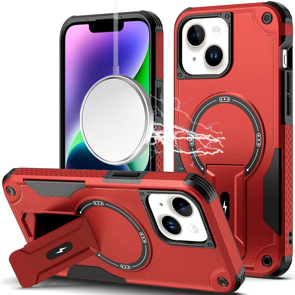 Phone Case for Apple iPhone 14 /iPhone 13 Magnetic Kickstand Rugged Shockproof Armor Grip Anti Slip Heavy Duty Protective Matte Stand Hybrid Cover Red
