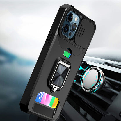 For Samsung Galaxy A26 Wallet Case with Ring Stand & Slide Camera Cover Back Credit Card Slot Holder, Military Grade Case Cover