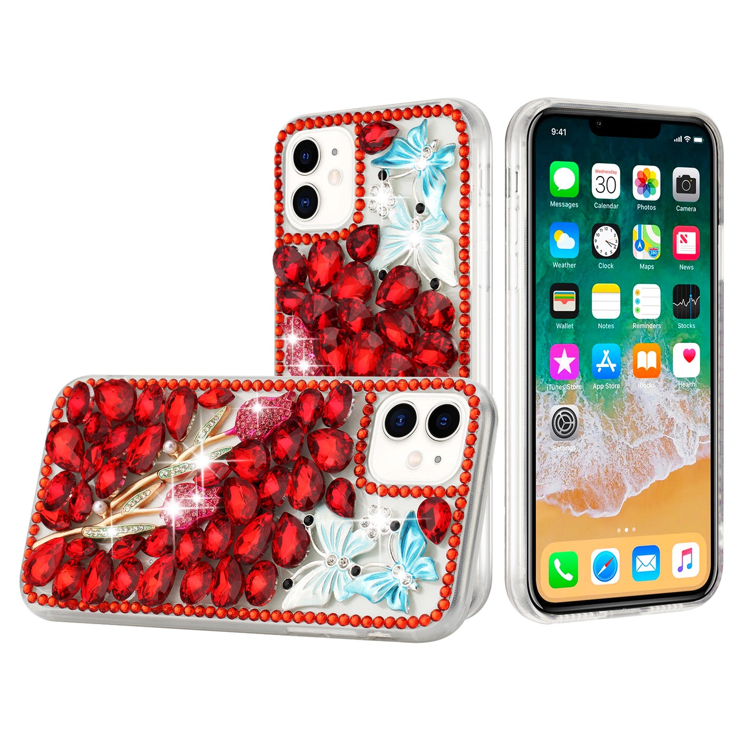 For Motorola Razr 2025 /2024 Bling Crystal 3D Full Diamonds Luxury Sparkle Rhinestone Hybrid Case Cover Red Exquisite Garden Flower