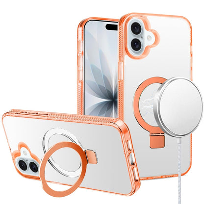 For Apple iPhone 17 (6.3") Transparent Magnetic Ring Circle Stand with MagSafe Compatible Hybrid Dotted Edged Hard PC Shockproof Case Cover Cosmic Orange