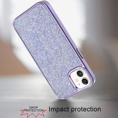 For Apple iPhone 11 Crystal Sparkle Diamond Glass Full Mini Glitter Bling Frame TPU Hybrid Protective Case Cover Dark Purple