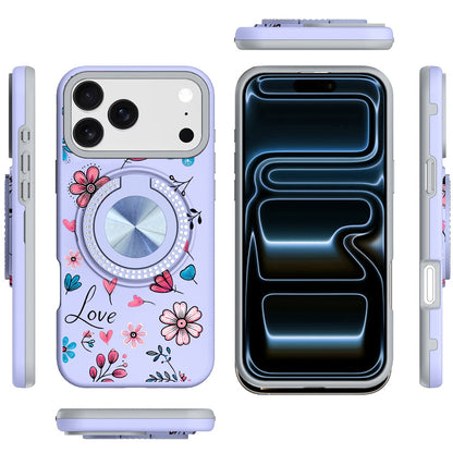 For Apple iPhone 17 Pro Max Pattern Design Hybrid with Invisible Ring Stand & Magnetic Back, Shockproof Protective Grip Case Cover