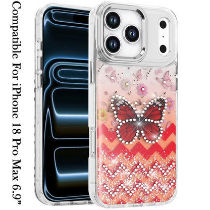 Phone Case for Apple iPhone 18 Pro Max Butterfly Resin Epoxy Diamond Bling Metal Edge Shockproof Hybrid Luxury Protective Durable Stylish Fashion Grip Cover