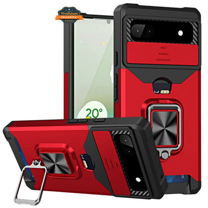 For Google Pixel 10 Pro XL Wallet Case with Slide Camera Protector, Credit Card Slot, Ring Sand, Magnetic Car Mount Case Cover