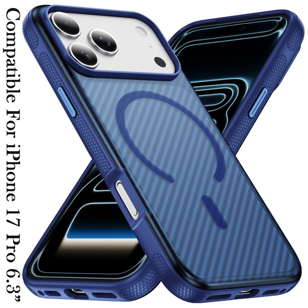 For Apple iPhone 17 Pro (6.3") Thick Carbon Design Magnetic Hybrid Drop Protection with Metallic Buttons & MagSafe Compatible Case Cover