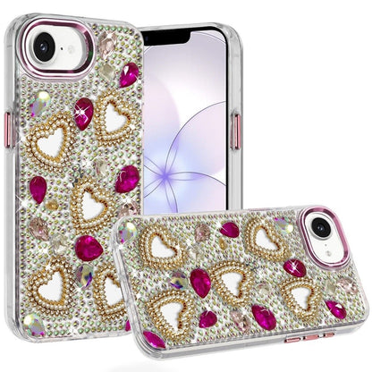Phone Case for Apple iPhone 17E /16E Luxury Crystal Heart Rhinestone Diamond Bling Shockproof Hybrid Glitter Protective Stylish Durable Grip Cover Pink