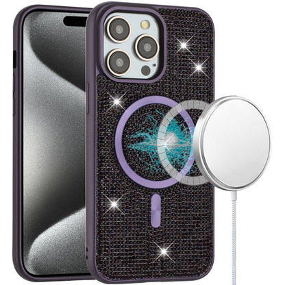Phone Case for Apple iPhone 15 Pro Max Magnetic Bling Diamond Sparkle Hybrid Shockproof Rugged Grip Durable Protection Anti-Slip Armor Design Cover Purple