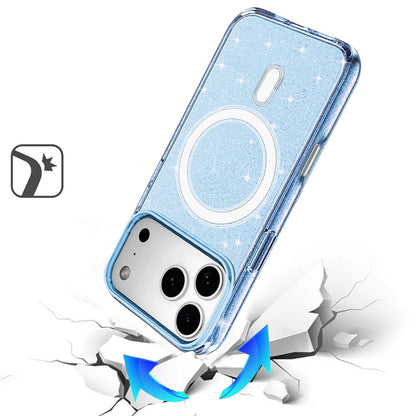Phone Case for Apple iPhone 18 Pro/ 17 Pro Glitter Magnetic Transparent Shockproof Hybrid TPU Thick 3mm Grip Durable Camera Protection Anti-Slip Cover Blue