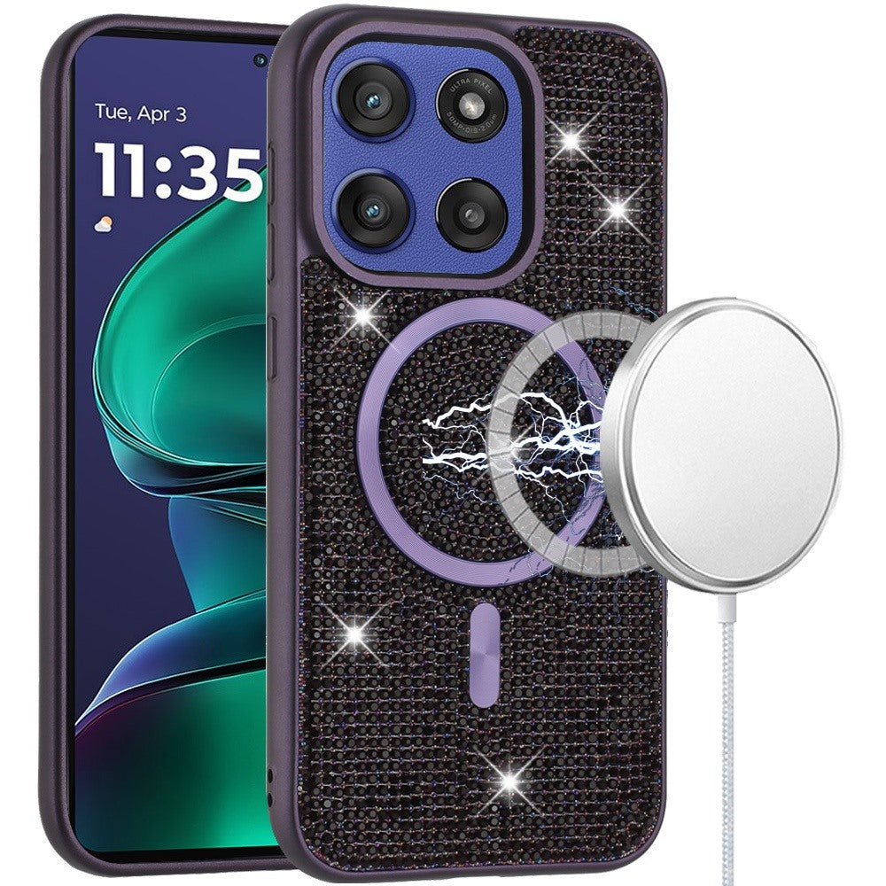 For Motorola Moto G 5G 2025 Sparkly Diamond Bling Case Rhinestone Skin Hybrid with Magnetic Circle, MagSafe Compatible Case Cover
