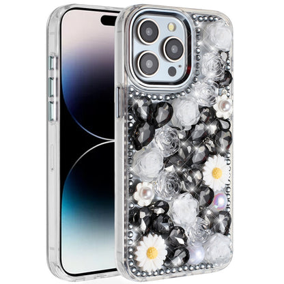 Phone Case for Apple iPhone 14 Pro Max Full Bling Rhinestone Glitter Floral Luxury Hybrid Shockproof Stylish Sparkling Protective Designer Ornament Cover