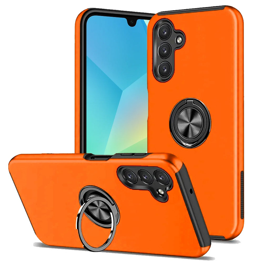 For Samsung Galaxy A16 5G Hybrid 360 Degree Rotatable Metal Invisible Ring Stand Holder Slim Fit Magnetic Car Mount Shockproof Case Cover Silver