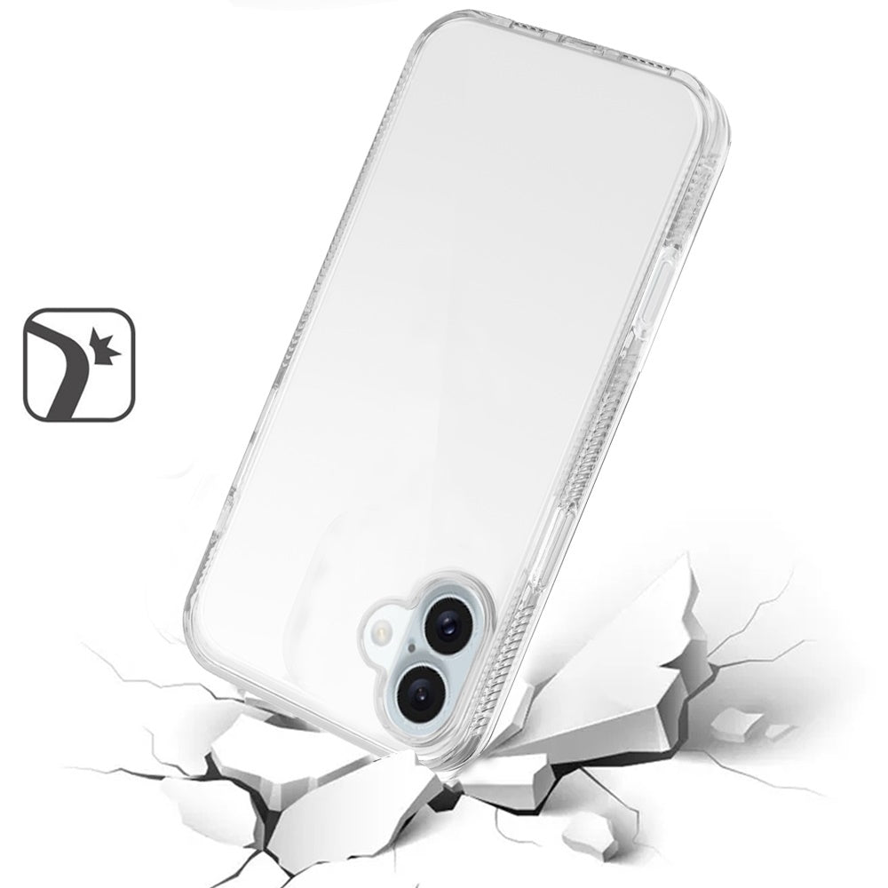 For Apple iPhone 16 Plus (6.7") Classic Transparent Hybrid Acrylic Thick 2.0mm Rubber Gummy Hard Back PC TPU Frame Case Cover Clear