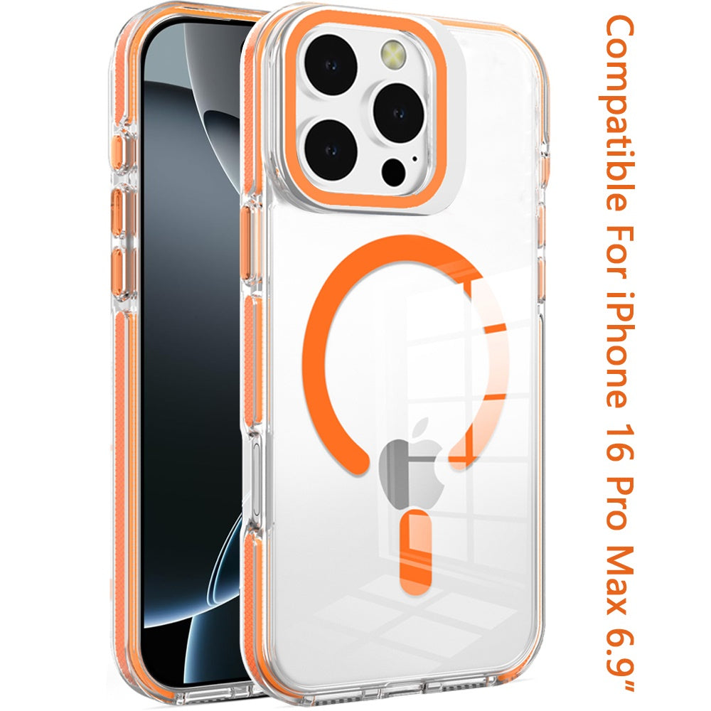 Phone Case for Apple iPhone 16 Pro Max Magnetic Transparent Tough Hybrid Camera Guard Stand Shockproof Color Edge Rugged Grip Durable Cover Cosmic Orange