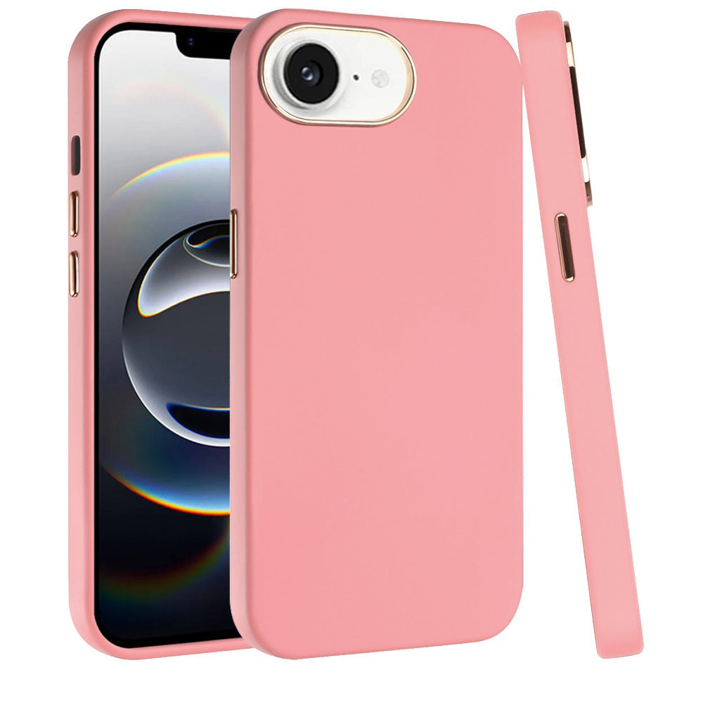 For Apple iPhone 17E /16E Slim Classic Hybrid Around Rubber Gummy Gel Slick Hard PC Silicone TPU Chromed Button Case Cover