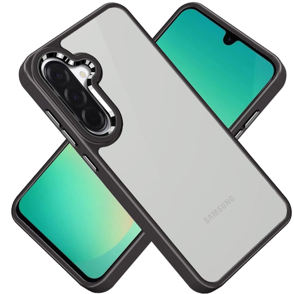 Phone Case for Samsung Galaxy A27 Transparent Thick Acrylic Hybrid Metal Buttons Shockproof Rubber TPU Slim Durable Grip Protective Cover