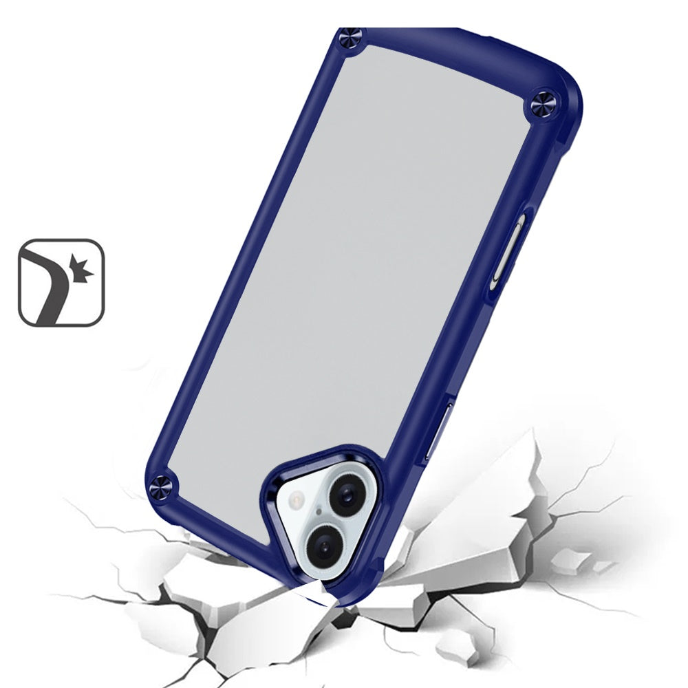 For iPhone 16 (6.1") Hybrid Transparent Rubber with Metal Buttons & Camera Edges Hard TPU Corner Frame Bumper Case Cover Red