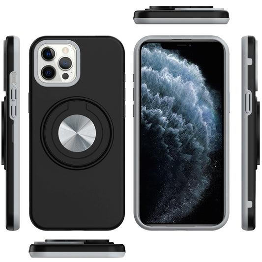 Phone Case for Apple iPhone 11 Pro Max Shockproof Magnetic Ring Stand Rotating CarMount Hybrid Metal Matte Finish AntiSlip Grip Kickstand Cover Black