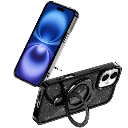 Phone Case for Apple iPhone 17/ iPhone 18 Transparent Glitter Bling Magnetic Ring Stand Shockproof Anti Slip Rotating Grip Protective Hybrid Durable Armor Cover