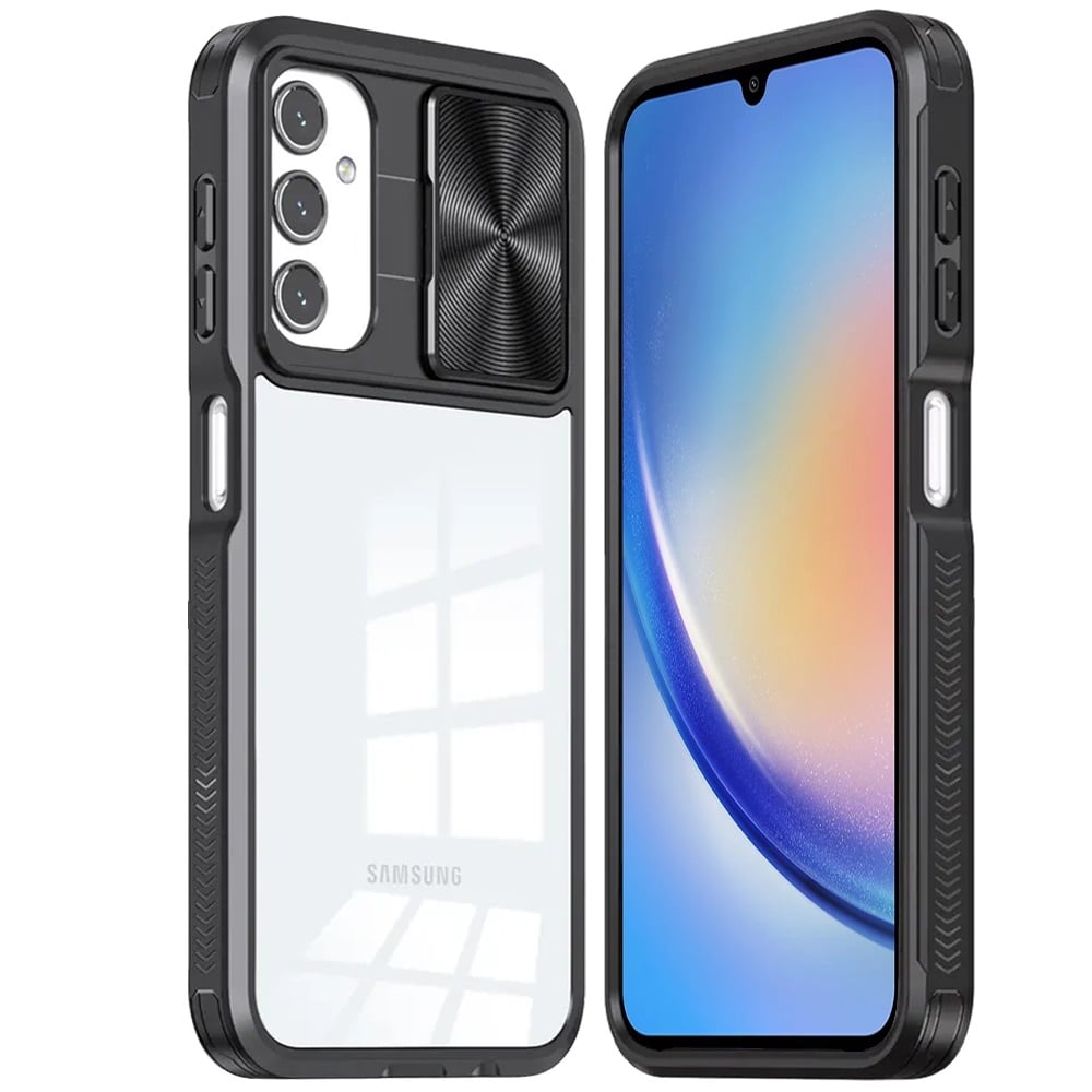 For Samsung Galaxy A15 5G Hybrid Cases with Sliding Camera Cover Transparent Shockproof Bumper TPU Protective Case Cover
