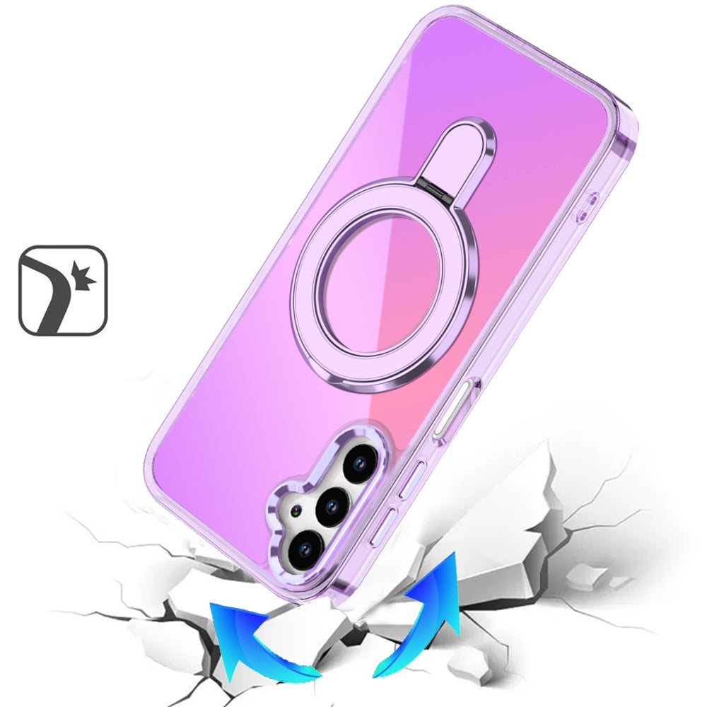 For Samsung Galaxy A16 5G Chrome Hybrid with Rotating Magnetic Circle Ring Stand, Slim Shockproof Hybrid Case Cover