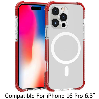 For Apple iPhone 16 Pro Magnetic Acrylic Case Transparent Back, Rugged Colorful Frame, Shockproof Hybrid, MagSafe Compatible Case Cover Red